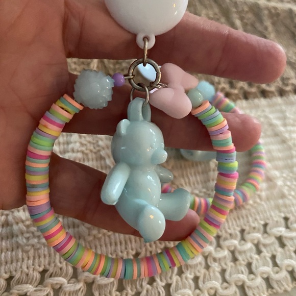 Teddy bear charm XL hoop loop rubber gender reveal shower earrings baby shower - Picture 2 of 3